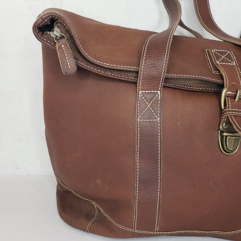 LL Bean BAG Brown Pebbled Leather Large Tote Carry Shopping Boat PREPPY MAINE - Picture 4 of 16